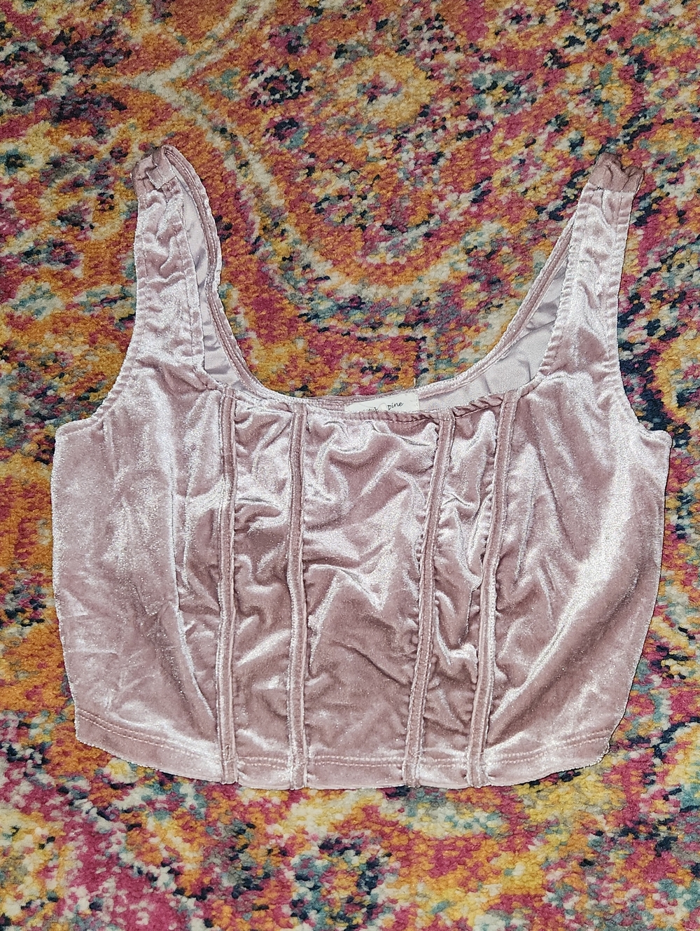 Stitch & Pine M Velvet Corset-Style Crop Top in Dusty Pink